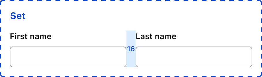 A set of form fields oriented horizontally with a 16px gap in between them.